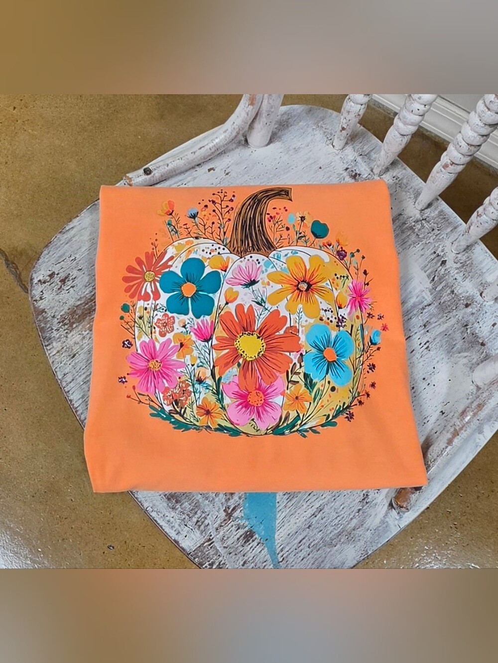 New Comfort Color Fall Floral Pumpkin Short Sleeve Tee